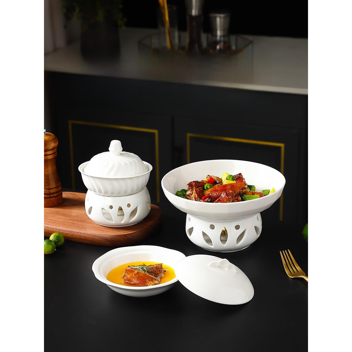 酒店餐厅创意蜡烛加热餐具干锅盘加热开炉餐具辽参鲍鱼杯碟杯图片