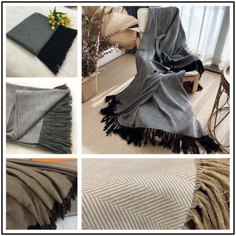 样板房毛巾黑色床头装饰毯民宿床头毛巾灰色毯子斯堪的纳维亚沙发