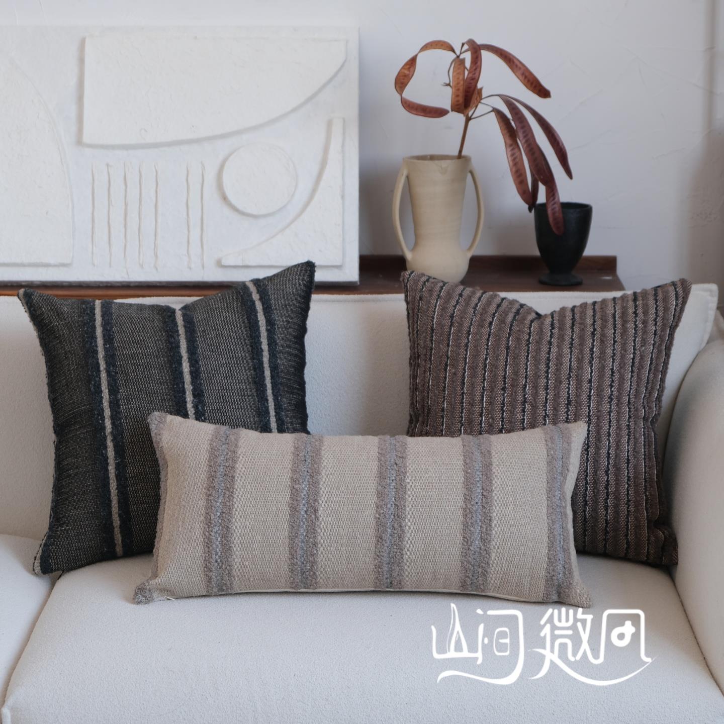 抱枕中古风自然风亚麻靠包侘寂风棉麻靠枕民宿软装靠垫长方形腰枕