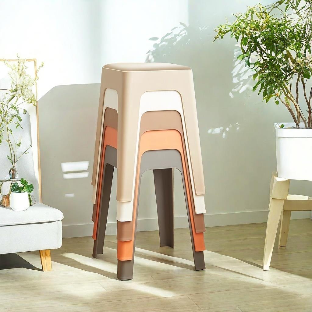 凳子塑料加厚家用可叠放软包方凳现代简约客厅餐桌高板凳餐厅椅子