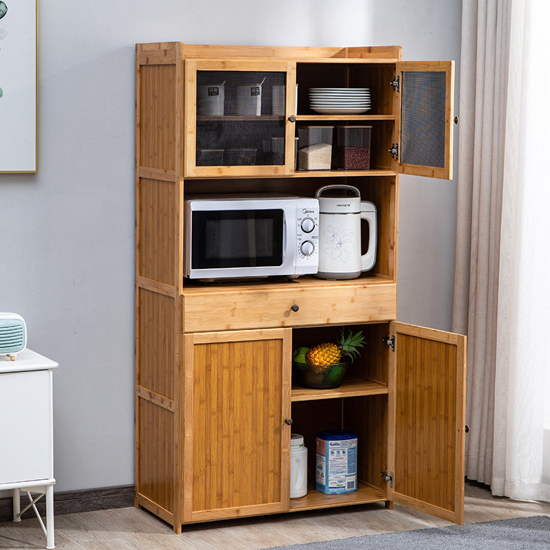 厨房餐边柜楠竹透气橱柜小碗柜储物柜多层简易老式剩菜柜微波炉柜