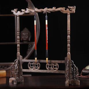 红木毛笔架毛笔挂大号 鸡翅木实木质毛笔架笔搁 文房四宝书法用品