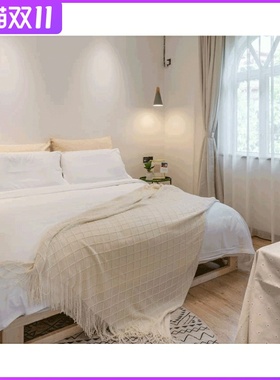 北欧 黄色橙色经典蓝床尾毯床旗空调毯沙发搭巾午睡毯搭巾搭毯