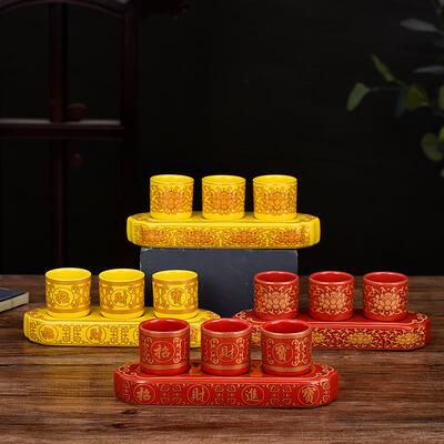 酒杯贡杯茶杯供 三连杯金莲三联杯三杯座招供奉用品的 具用品