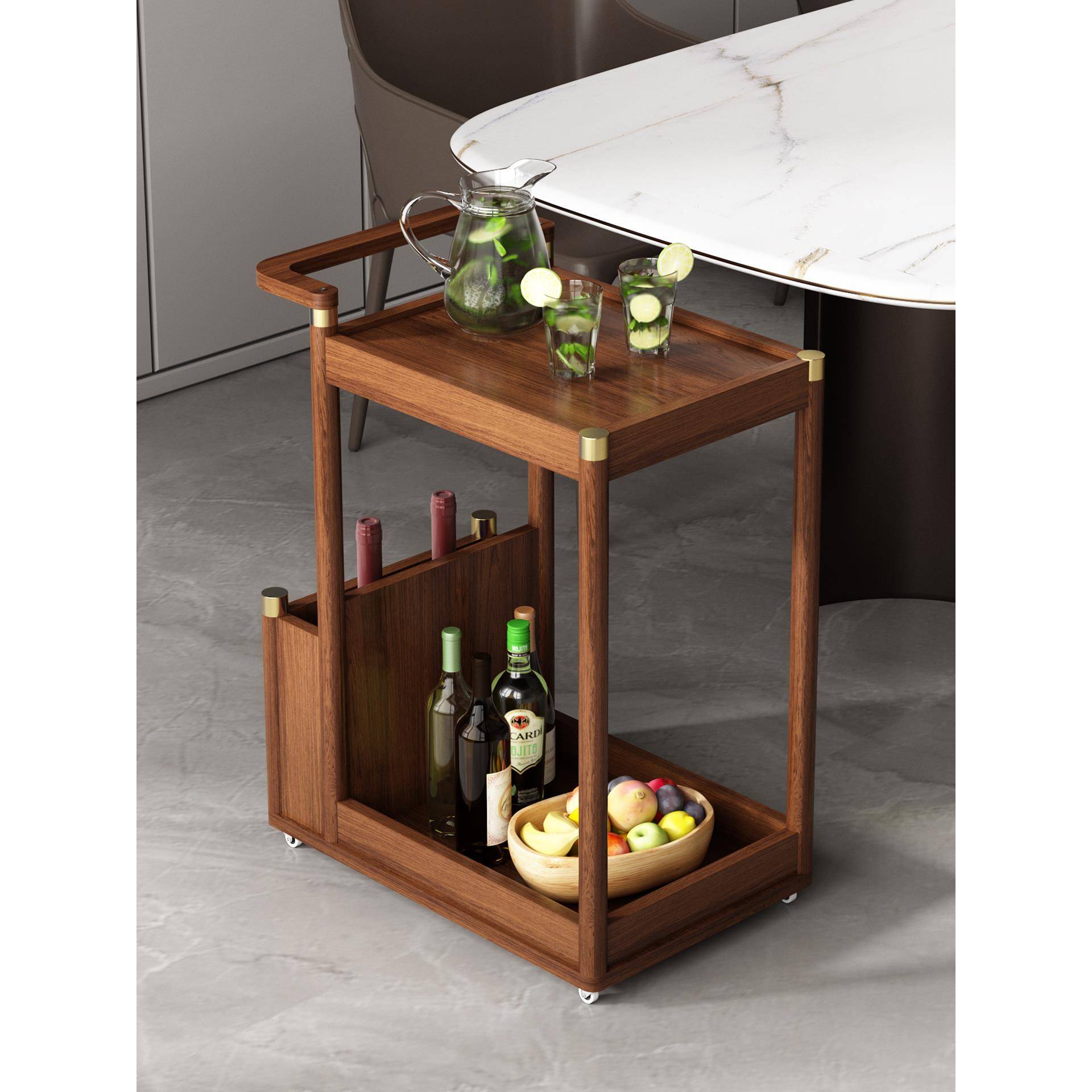 可移动餐车实木茶水小推车中式沙发边几角几侧边柜小茶几茶台边桌