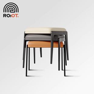 无靠背餐椅收纳轻奢高级感客人备用椅子家用化妆可叠放软包皮凳子