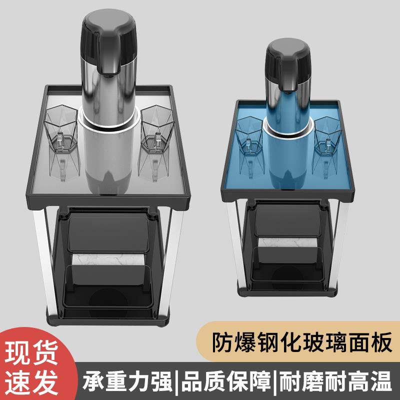 麻将机茶几钢化玻璃不锈钢茶水架棋牌室麻将馆移动小桌子烟缸