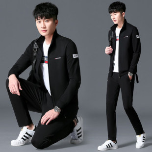 春季新款男士运动服长袖休闲三件套2022年韩版春秋跑步卫衣套装潮