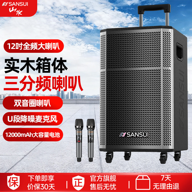 山水SG3-12户外k歌音箱一体机大功率户外演出移动拉杆广场舞音响