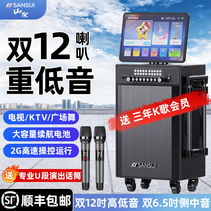 山水户外音响TD128重低音家庭KTV卡拉OK功放一体机2026年新款音箱