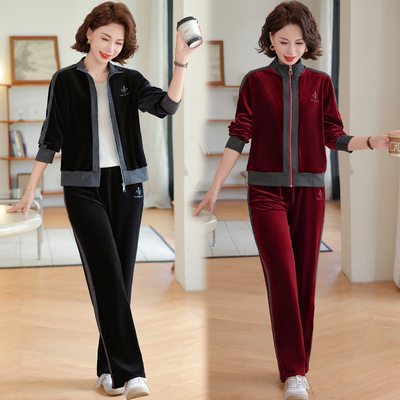 中老年妈妈翻领上衣裤子两件套潮