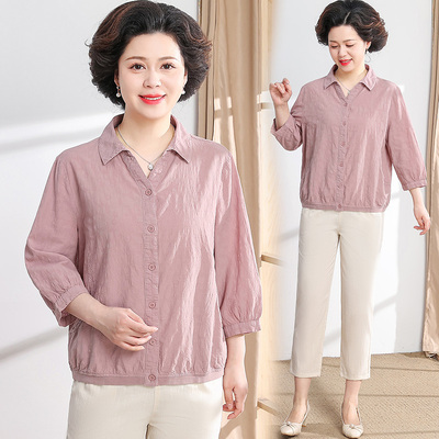 新款小个子中老年妈妈春夏装衬衣