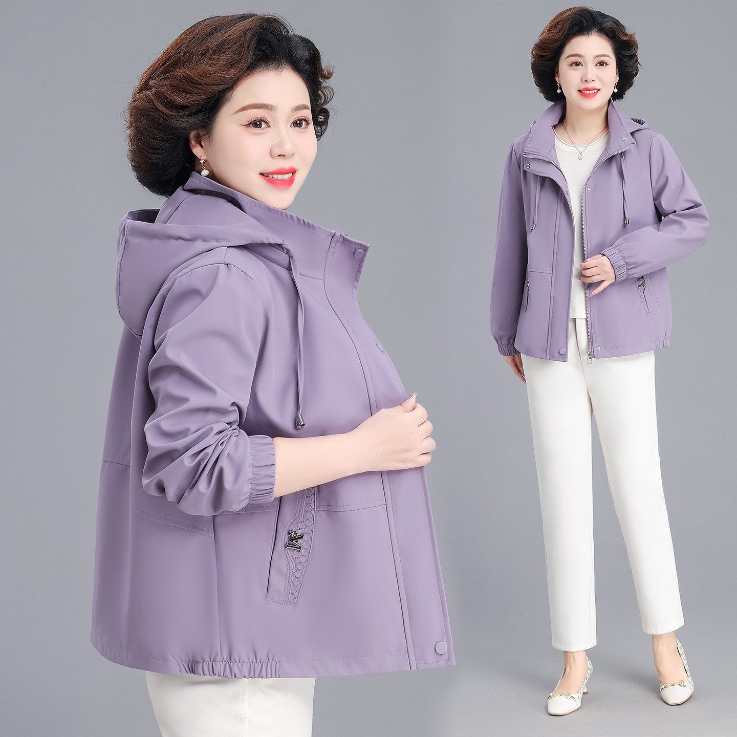 小个子妈妈春秋装洋气外套短款2026新款中老年女休闲风衣中年上衣