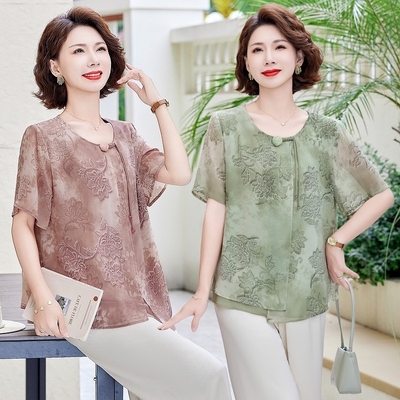 夏季新款中老年妈妈时尚洋气套装