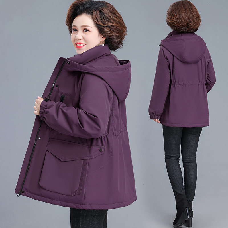 中老年女款冬装时尚夹棉冲锋衣妈妈秋冬外套2025新款冬季风衣外套