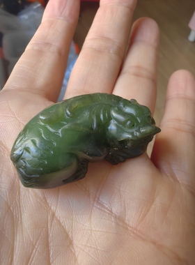 微瑕和田玉碧玉貔貅小把件天然保真玉石礼物