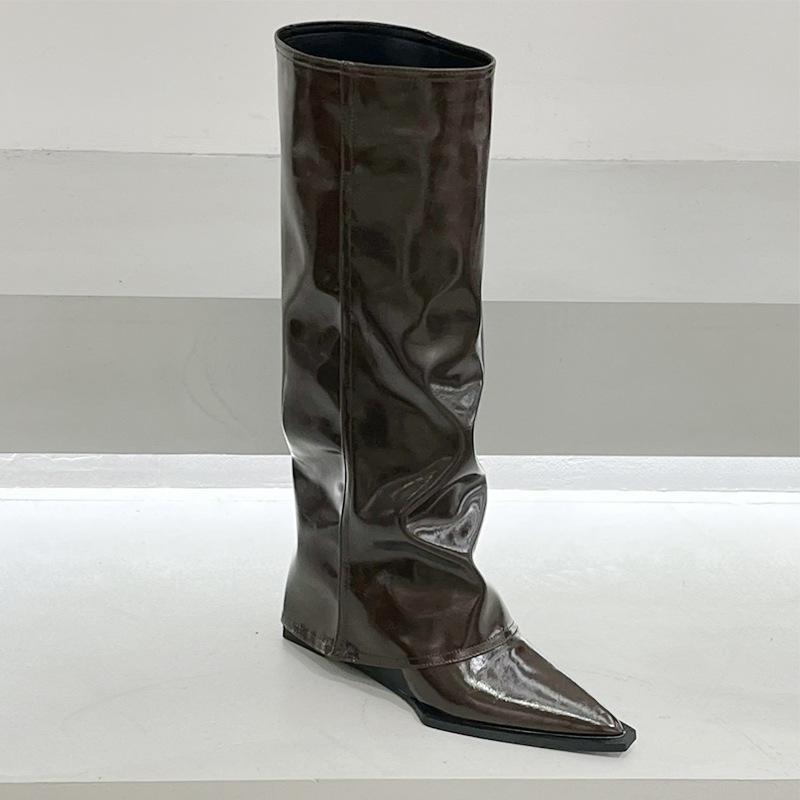 坡跟裤筒靴高跟靴子长靴女欧美