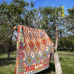 阿富汗手工编织地毯客厅轻奢高级羊毛无胶背景墙装饰挂毯几何图形