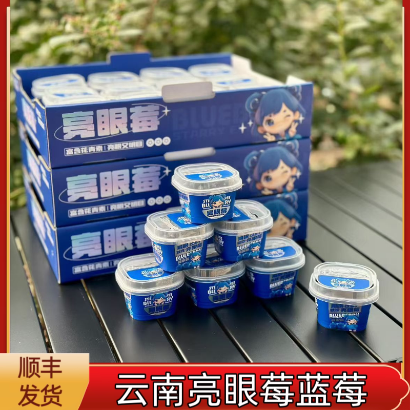 当季云南亮眼莓蓝莓15+中果50g*12杯新鲜水果蓝莓脆甜多汁发顺丰