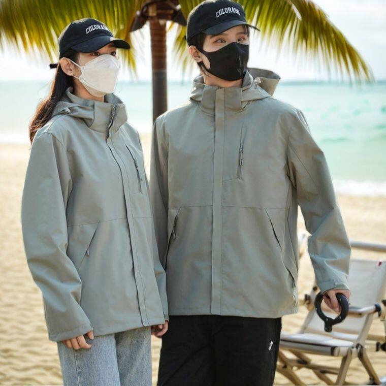 2024新款冲锋衣女户外春秋薄款防风透气情侣款登山服单层夹克外套