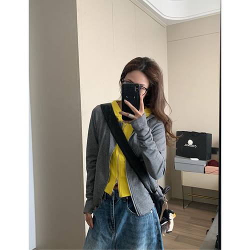 百搭撞色假两件卫衣外套女