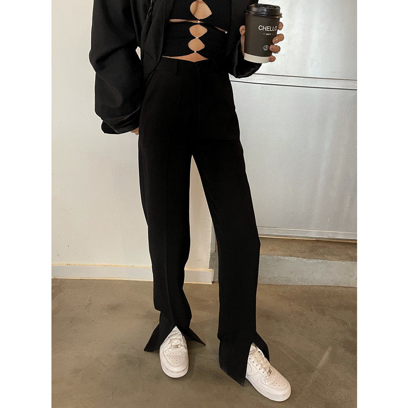 春夏开叉直筒裤女