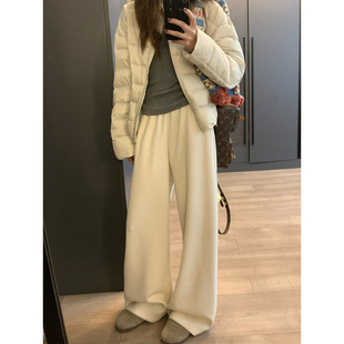 宽松阔腿裤 留下 百搭休闲加厚直筒裤 秋冬米白色慵懒风牛乳裤 1992