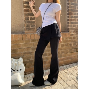 1992时髦不挑人美式 喇叭阔腿裤 复古假两件卫裤 显瘦裙裤 修身 留下