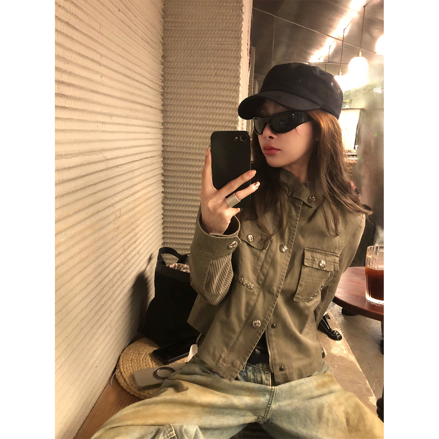 克某星同款重工水洗短款上衣女