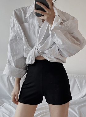 留下1992/2021春夏新款大长腿wan能打底裤简约百搭黑色弹力短裤女