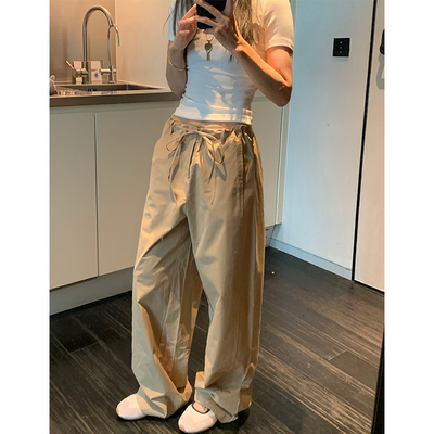 夏季新款弯刀复古水洗工装裤女