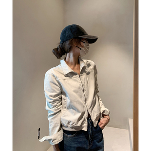 翻领工装 新款 洗水复古做旧克外套女百搭纯棉双拉链上衣 1992 留下