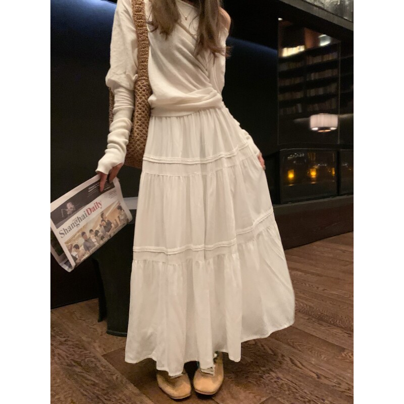 留下 1992 飘逸显瘦法式温柔白色半身裙女甜美气质白色长款裙子