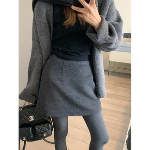 留下 秋冬高腰百搭显瘦半身裙女休闲毛呢包臀裙气质A字短裙 1992