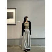 女灰色百搭直筒裤 留下1992 慵懒时髦拿捏到位拖地裤 腿 钟爱大裤
