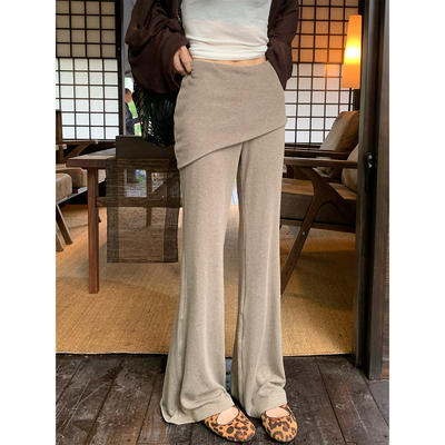 春夏咖色假两件屁帘休闲长裤女