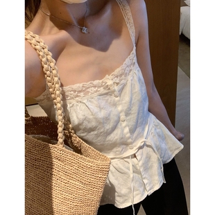 蕾丝吊带 绝美复古系扣收腰百分百全亚麻法式 留下 1992