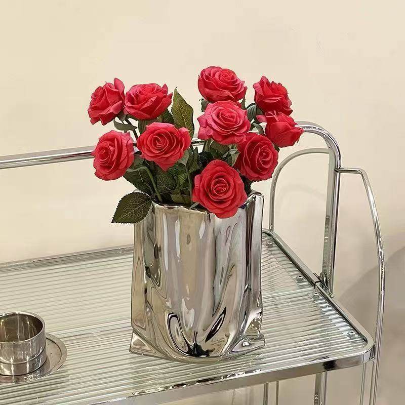 轻奢摆件简约现代陶瓷褶皱电镀花瓶水培水养鲜花干花客厅插花装饰,家居饰品,花瓶,淘宝优惠券,粉丝福利购,淘宝优惠卷