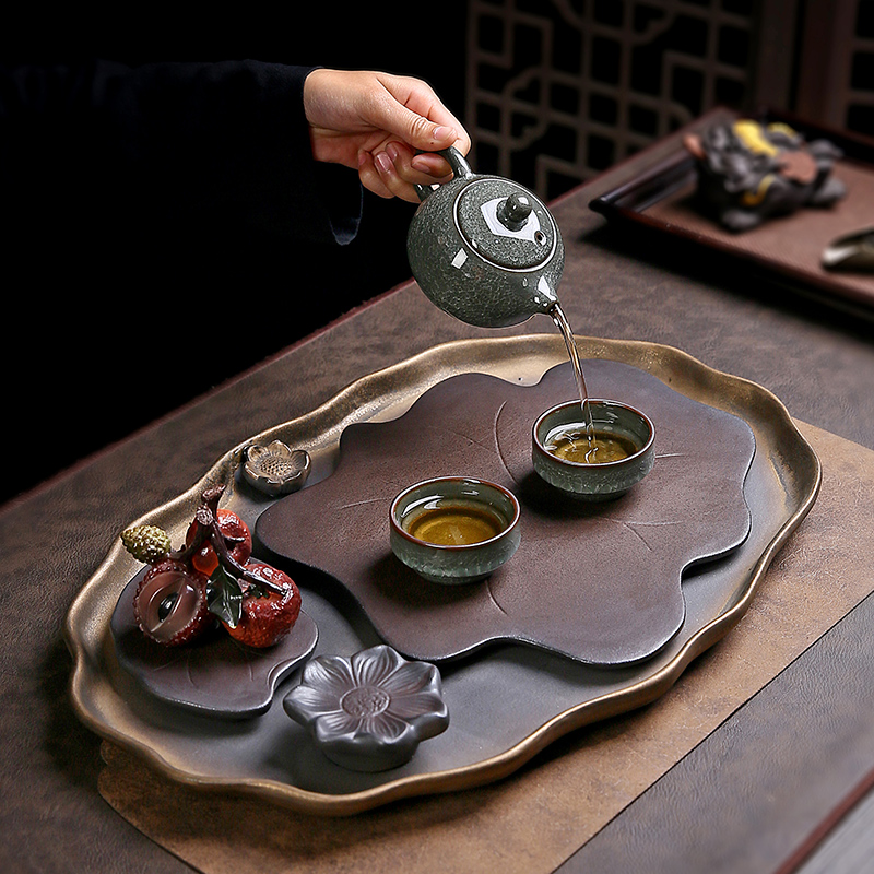 陶瓷茶盘商务办公储水排水式托盘