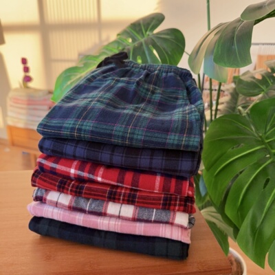 全棉色织格子裤可外穿格子长裤