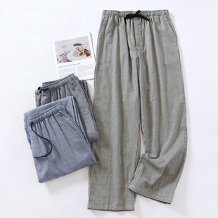 家居裤 四季 全棉双层纱睡裤 有前门色织棉纱男双口袋239 男款