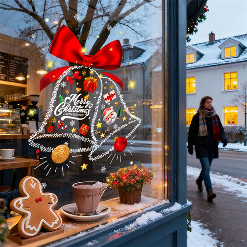 圣诞橱窗玻璃静电贴纸无胶圣诞铃铛图案节日装饰门贴场景布置用品