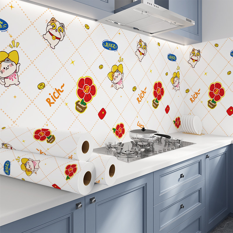 加厚厨房防油贴纸防水耐高温油贴膜烟机柜灶台用墙壁装饰自粘墙贴