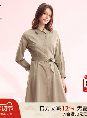 NAUTICA/诺帝卡女装25夏季新品全棉透气全开襟素色衬衫裙51DO01