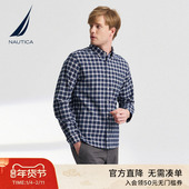 诺帝卡男装 春秋款 棉质混纺柔软休闲长袖 NAUTICA 格子衬衫 WO4303