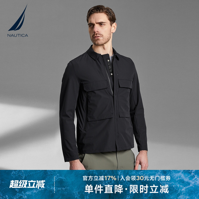 NAUTICA/诺帝卡黑帆限量男装春夏四面弹面料衬衫式夹克外套WB2195