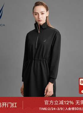 NAUTICA/诺帝卡黑帆女装春季简约风立领舒适针织连衣裙13DB01