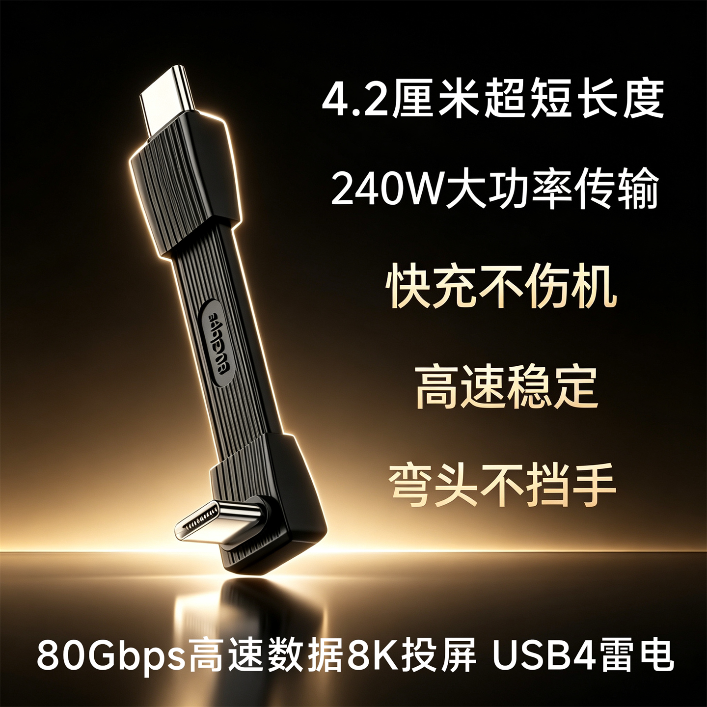 超极短弯头240W PD快充线全功能typec双头C转C雷电5/4 40g 80Gbps高速数据线适用手机连接迷你硬盘充电宝图片