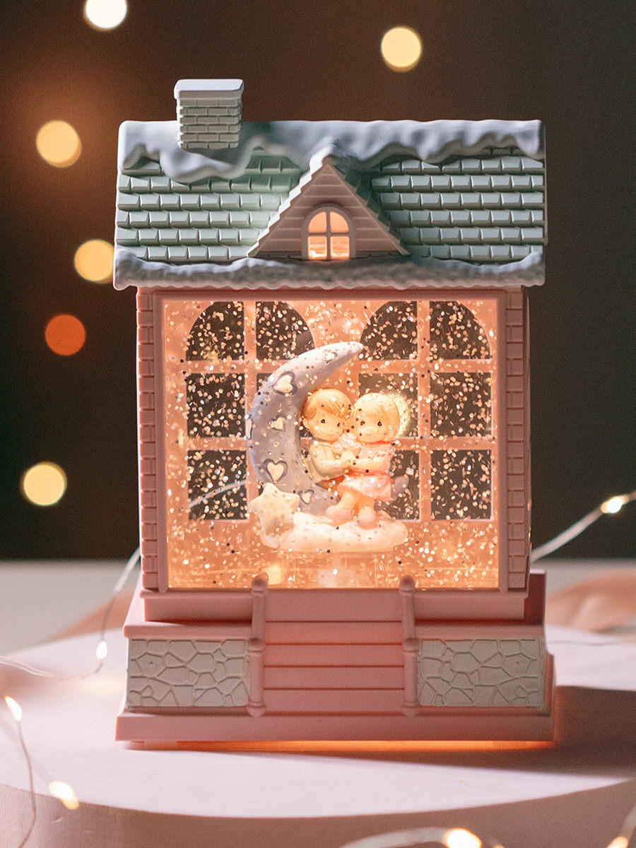 하이 엔드 뮤직 박스 소녀 생일 선물 눈이 내리는 뮤직 박스 어린이 장식품 야간 조명 크리스마스 눈이 내리는 수정 구슬