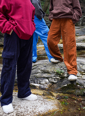 UNSHACKLED潮美式灯芯绒工装长裤男女秋冬重磅街头宽松休闲裤杨政
